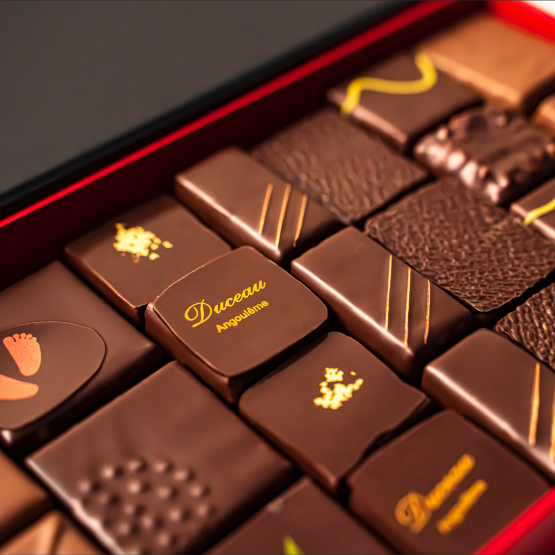 Assortiment de chocolats fait main par la chocolaterie Duceau à Angoulême